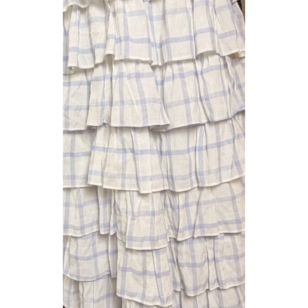 Storia Adelynn Ruffle Midi Dress S Blue White Plaid Smocked Cottagecore Prairie - Picture 8 of 11